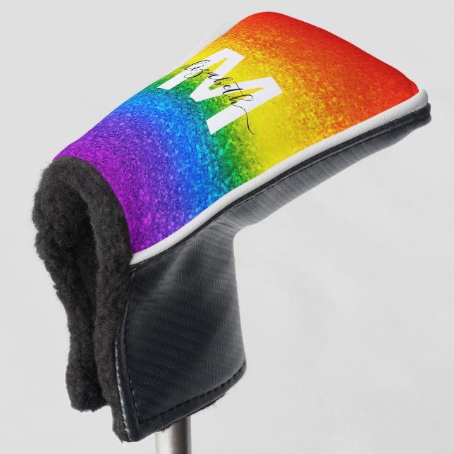Chic Rainbow Glitzer Stripes Monogramm Name Golf Headcover (3/4 Vorderseite)