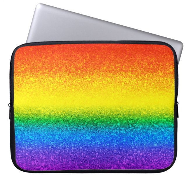 Chic Rainbow Glitzer Stripes Monogramm Name Laptopschutzhülle (Vorderseite)