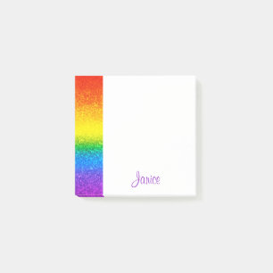 Chic Rainbow Glitzer Stripes Monogramm Name Post-it Klebezettel