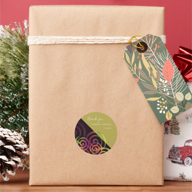 Chic Rainbow Spiralen auf Lila und Senf Runder Aufkleber (Feiertag)