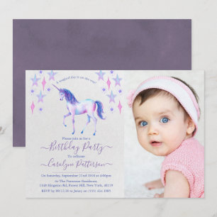 Chic Rainbow Watercolor Einhorn Foto Geburtstag Einladung