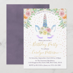 Chic Rainbow Watercolor Einhorn Geburtstagsparty Einladung