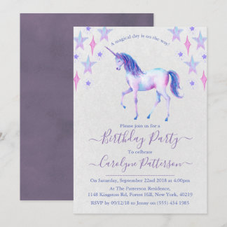 Chic Rainbow Watercolor Einhorn Geburtstagsparty Einladung