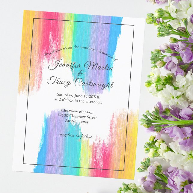 Chic Rainbow Watercolor LGBTQ Hochzeit Einladung Postkarte (Von Creator hochgeladen)