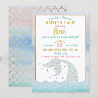 Chic Rainbow Watercolor Meerjungfrau 1. Geburtstag Einladung