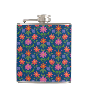 Chic Rangoli Blume Polka Dots auf Blue Hip Flask Flachmann