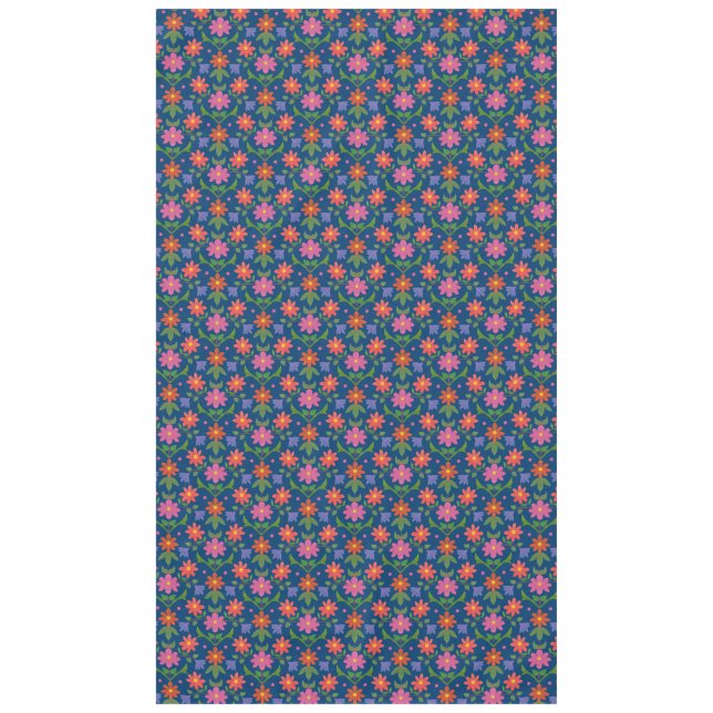 Chic Rangoli Blume Polka Dots auf Blue Tablecloth Tischdecke (Vorderseite)