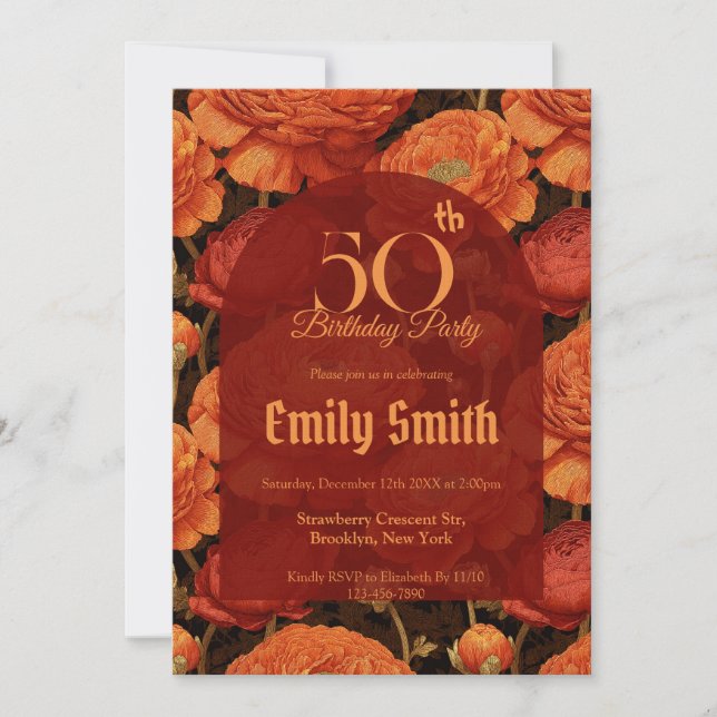 Chic Ranunculus Accent Surprise Birthday Einladung (Vorderseite)