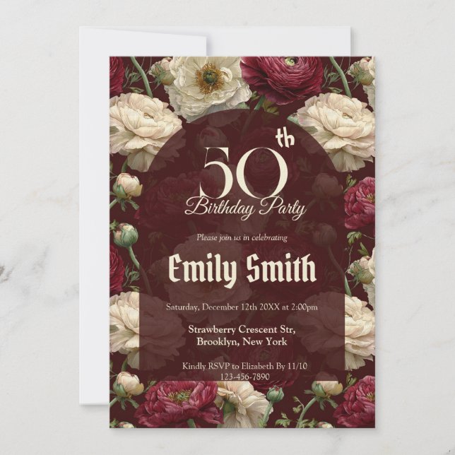 Chic Ranunculus Floral Birthday Einladung (Vorderseite)