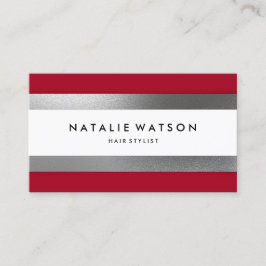 Chic raue IMITAT silberne Streifen-rotes modernes Visitenkarte