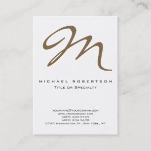 Chic Raw Umber Brown Monogram White Business Card Visitenkarte