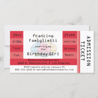 Chic Red Admission Ticket Geburtstag Einladung