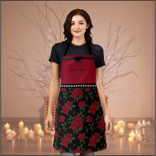 Chic Red and Black Rose Garden Fashion Schürze
