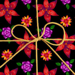 Chic Red and Black Tropical Exotic Floral Pattern Geschenkpapier
