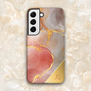 Chic Red and Gold Agate Monogram Samsung Galaxy Hülle