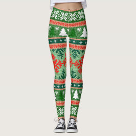 Chic Red and Green Kariert Snowflake Leggings
