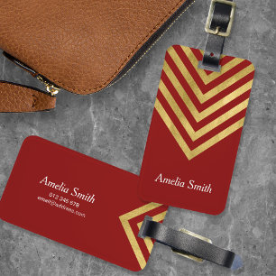 Chic Red and Imitats Gold Geometric Luggage Tag Gepäckanhänger