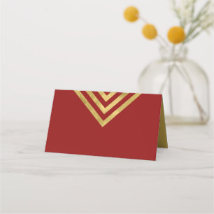 Chic Red and Imitats Gold Geometric Platzkarte