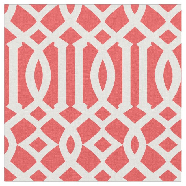 Chic Red and White Trellis Lattice Muster Stoff (Nahaufnahme)