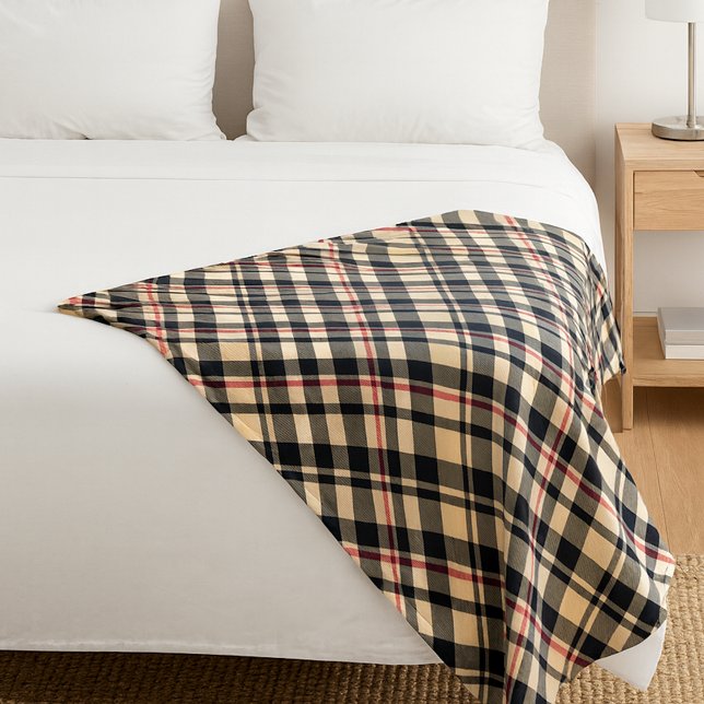 Chic Red Beige Schwarz-weiße Karierte Streifen Mus Fleecedecke (Von Creator hochgeladen)