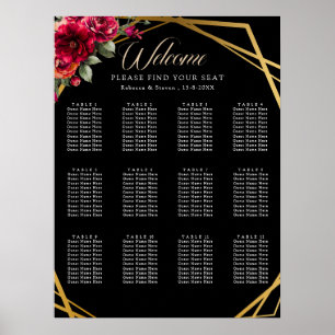 Chic Red Black Blues Hochzeitskarte Poster