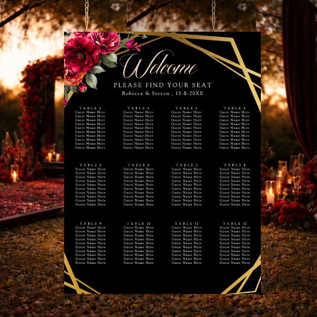 Chic Red Black Blues Hochzeitskarte Poster (Von Creator hochgeladen)