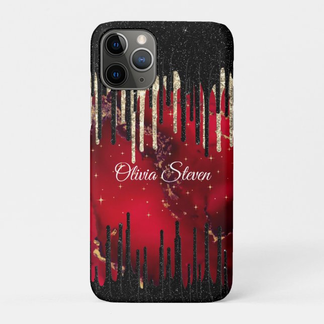 Chic red black drippings Glitzer monogram Case-Mate iPhone Hülle (Rückseite)