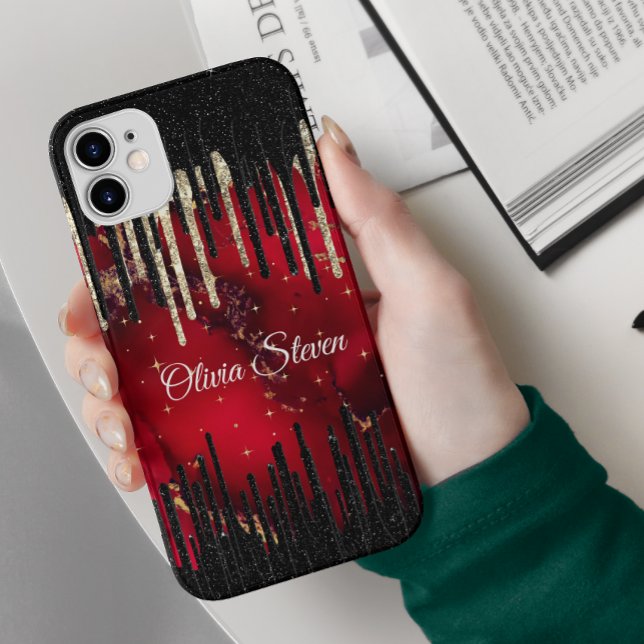 Chic red black drippings Glitzer monogram Case-Mate iPhone Hülle (Von Creator hochgeladen)