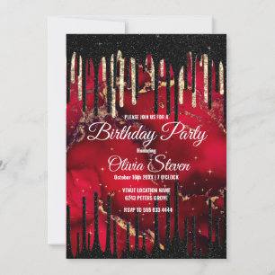 Chic red black drippings Glitzer monogram Einladung