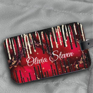 Chic red black drippings Glitzer monogram Gepäckanhänger
