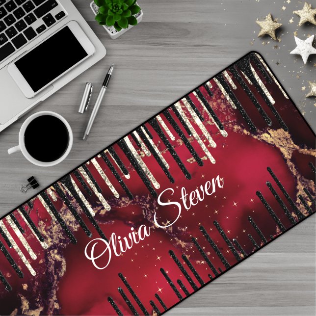 Chic red black drippings Glitzer monogram Schreibtischunterlage (Von Creator hochgeladen)