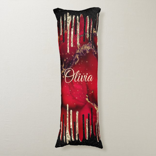 Chic red black drippings Glitzer monogram Seitenschläferkissen (Vorderseite Vertikal)