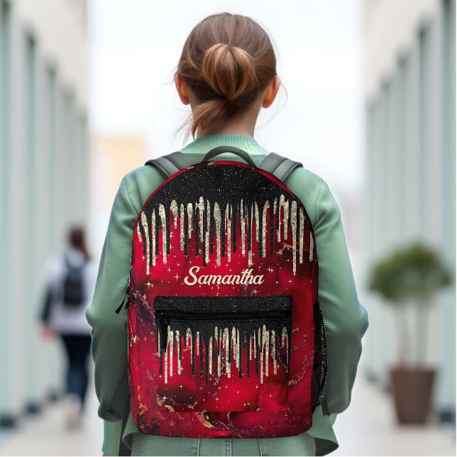 Chic red black drippings Glitzer Monogramm gedruck Bedruckter Rucksack (Von Creator hochgeladen)
