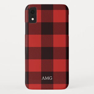 Chic Red & Black Flannel Monogram Kariert Case-Mate iPhone Hülle