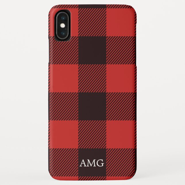 Chic Red & Black Flannel Monogram Kariert Case-Mate iPhone Hülle (Rückseite)