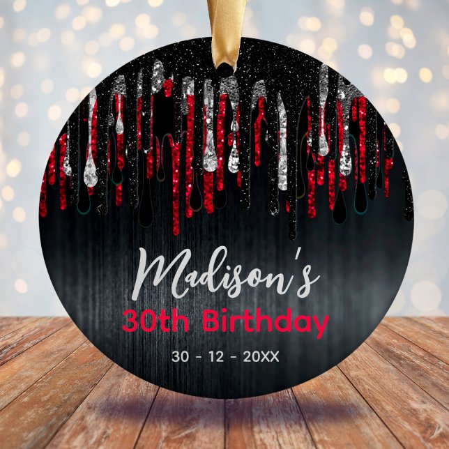 Chic Red Black Glitzer Tropfen jedes Alter Geburts Keramik Ornament (Von Creator hochgeladen)