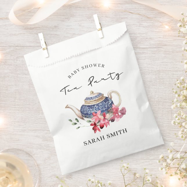 Chic Red Blue Floral Teapot Kinderdusche Tee Party Geschenktütchen (Ausgeschnitten)