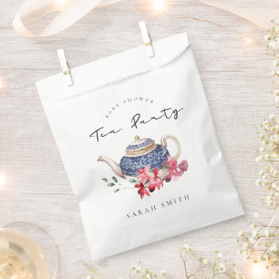 Chic Red Blue Floral Teapot Kinderdusche Tee Party Geschenktütchen