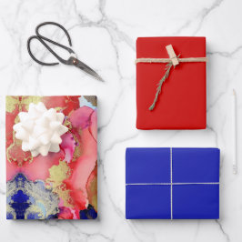 Chic Red Blue Wrapping Paper Sheets Geschenkpapier Set
