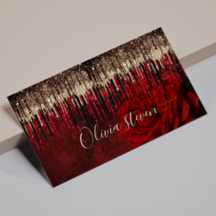 Chic Red Blume Gold Tropfen Glitzer Monogramm Magnetische Visitenkarte