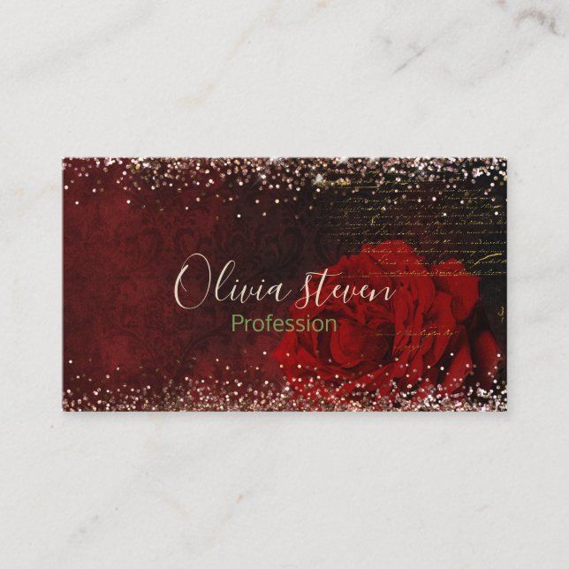 Chic Red Blume Imitate Gold Glitzer Monogramm Terminkarte (Vorderseite)