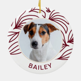 Chic Red Botanical Dog Foto und Name Weihnachten Keramik Ornament