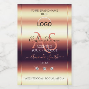 Chic Red Brown Product Labels Jewels Initials Logo Lebensmitteletikett