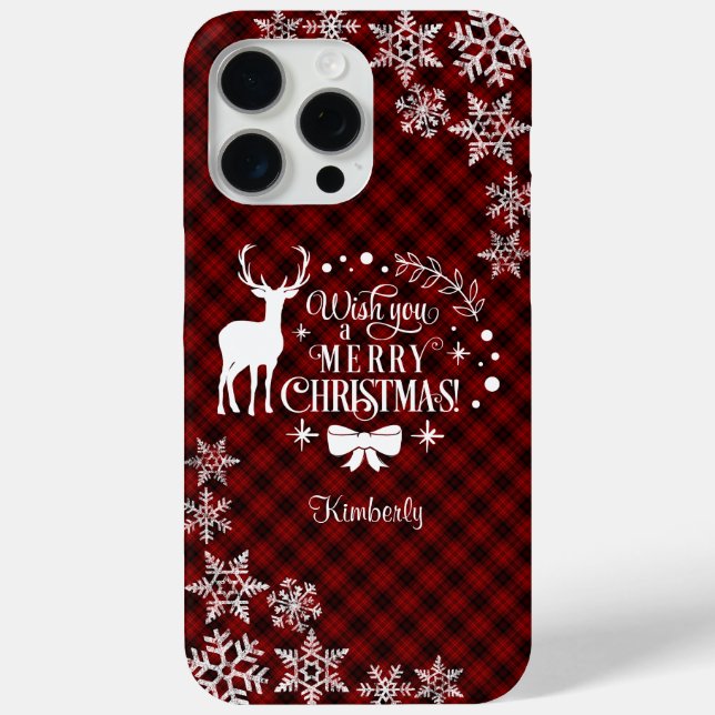 Chic Red Buffalo MERRY CHRISTMAS Monogram Case-Mate iPhone Hülle (Rückseite)