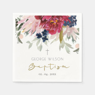 Chic Red Burgundy Blush Blue Gold Floral Taufe Serviette