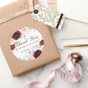 Chic Red Burgundy Blush Pink Roses Blues Hochzeit Runder Aufkleber