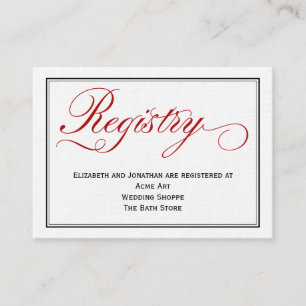 Chic Red Calligraphy Script Wedding Registry Card Begleitkarte
