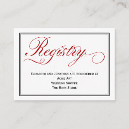Chic Red Calligraphy Script Wedding Registry Card Begleitkarte