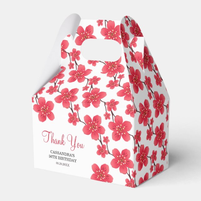 Chic Red Cherry Blossom Floral Botanical Birthday Geschenkschachtel (Rückseite)