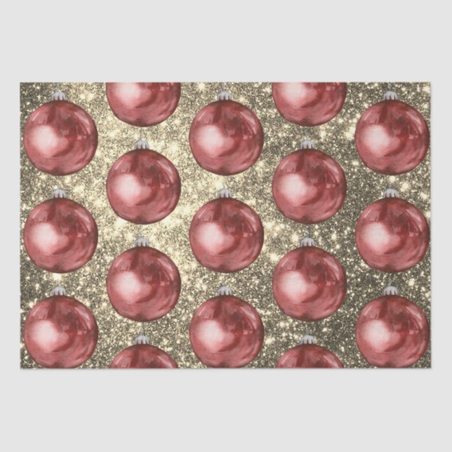 Chic Red Christmas Balls Gold Glitzern Seidenpapier (Vorderseite)
